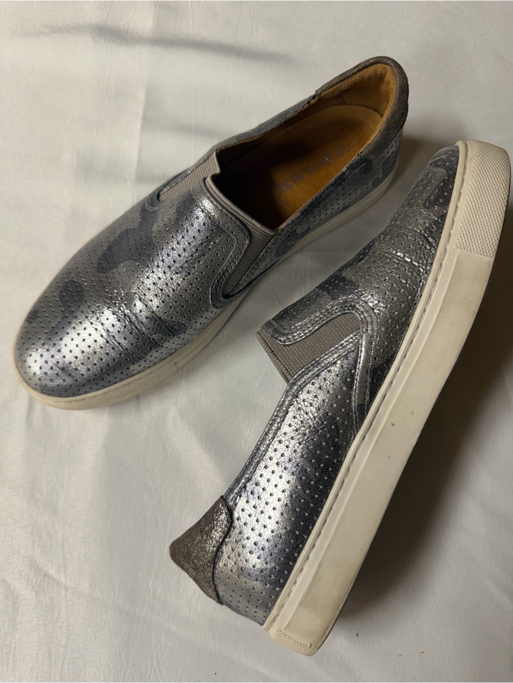 Trask Metallic Silver Camouflage Perforated Slip-On Flats